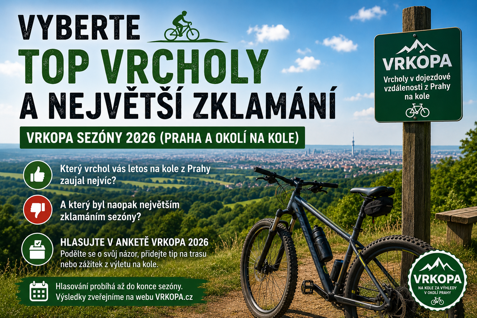 Vyberte TOP vrcholy a největší zklamání VRKOPA sezóny 2026 (Praha a okolí na kole)